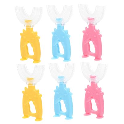 FRCOLOR 6pcs Kids u Shaped Toothbrush Set, Soft Silicone Bristles 360 Handheld Toothbrush for Children, Gentle Cleaning Tool for Daily Oral Care