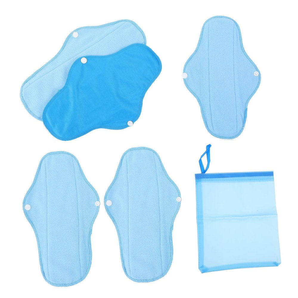 Beavorty Sanitary Towel 1 Set 6pcs Polar Fleece Sanitary Napkin Reusable PUL Cloth Menstrual Pad Women Heavy Period Panty Liners Cooling Postpartum Feminine Blue