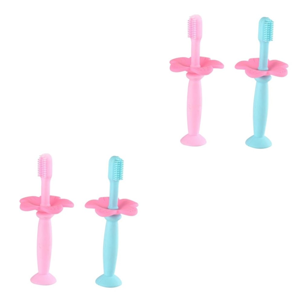 Beavorty 4pcs Manual Boys and Girls Toothbrush Soft Bristles Silicone Training Brush for Years Oral Care Brush Protective Baffle