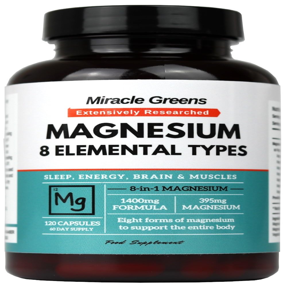 8 in 1 Magnesium Complex  Bisglycinate, Malate, Taurate, Gluconate, Lactate, Carbonate, Aspartate, and Oxide  1400mg Formula Providing 395mg of Elemental Magnesium  120 Capsules - Made in The UK