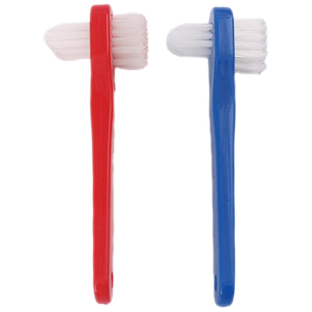FOMIYES 2pcs Dual Head Denture Toothbrush with Ergonomic Grip for Deep Mouth Cleaning and Semi-Denture Care