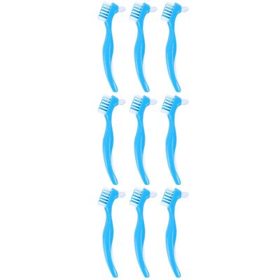 minkissy 9pcs Denture Toothbrush Double Brush Head Denture Care Brush for False Teeth Cleaning Non-Slip Handle Toothbrush Cleaner