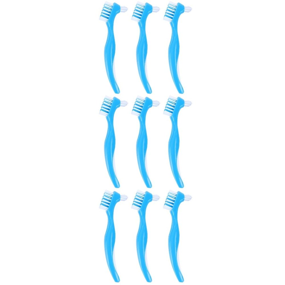 minkissy 9pcs Denture Toothbrush Double Brush Head Denture Care Brush for False Teeth Cleaning Non-Slip Handle Toothbrush Cleaner