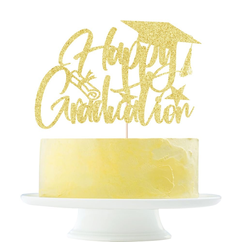 2024 High school university postgraduate graduation theme party Cake Decorations Boys and girls Graduation in 2024 Cake decorations Happy graduation cake Topper (Golden flash, 28)