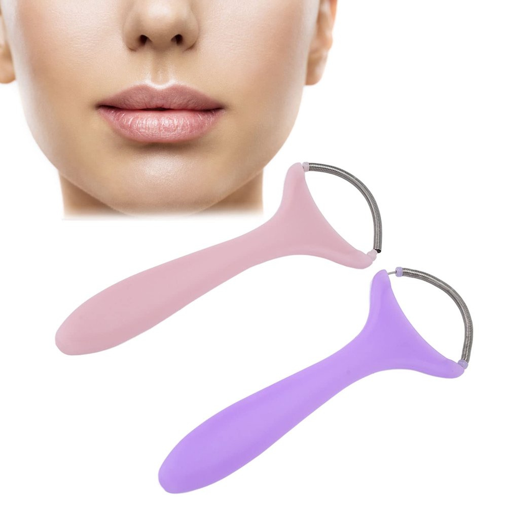 2 Pcs Spring Facial Hair Remover,Stainless Steel Portable Threading Face Epilator for Fuzz, Chin, Cheek, Neck, Mustache Lip Hair