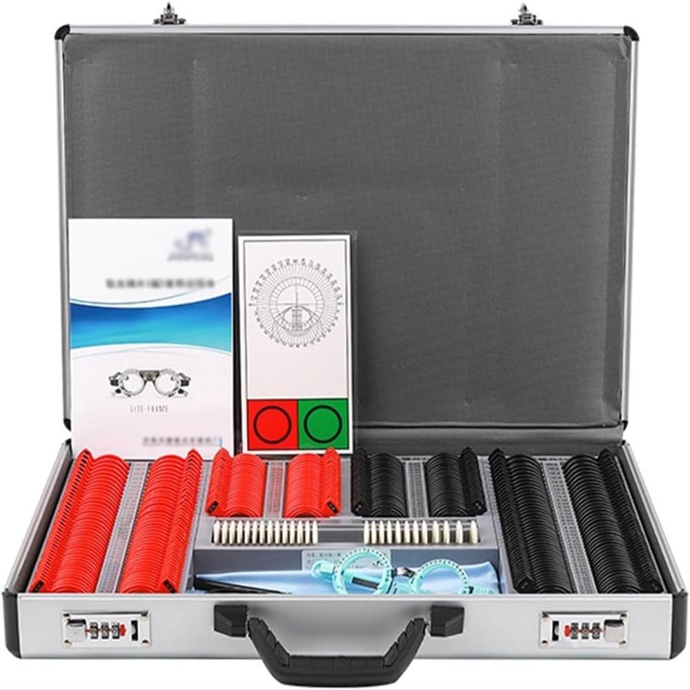 CHIPEL Optical Trial Lens Set, 266pcs Trial Lens Set, Trial Lens Plastic Optometry Lens Optometry Box, with Aluminium Passwort Box and Free Trial Frame