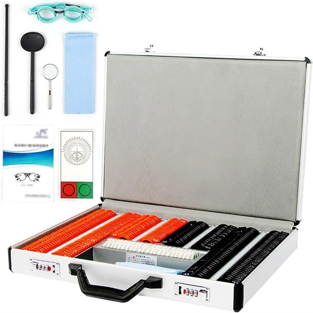 CHIPEL 266PCS Optical Trial Lens Set Trial Lens Plastic Optometry Lens Optometry Box Trial Lens Equipment Eye Protection Accessories Ophthalmic Trial Case Lenses with Aluminum Password Box