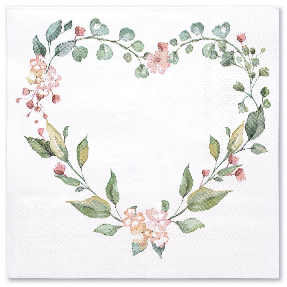 WRAPAHOLIC 50pcs Floral Heart 3-Ply Paper Napkins, 6.5'' x 6.5'', Perfect for Wedding, Baby Shower, Birthday Party
