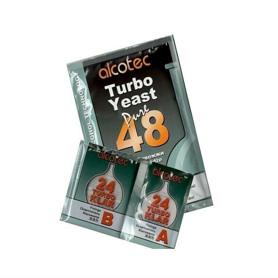 DIAH Alcotec 48 Pure Turbo Yeast 135g and Alcotec Turbo Klar - High Power DIY Distillery Yeast for Fast Fermentation - Reaches 20% ABV in 5 Days - Extreme Pure Technology for Cleaner Tasting Spirits