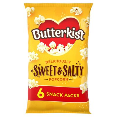 Butterkist SWEET & SALTY Popcorn 6 Snack Packs, Case of 8 - Gluten free, Source of Fibre, Made from Wholegrains, No Artificial Colours or Flavours, Suitable for Vegetarians