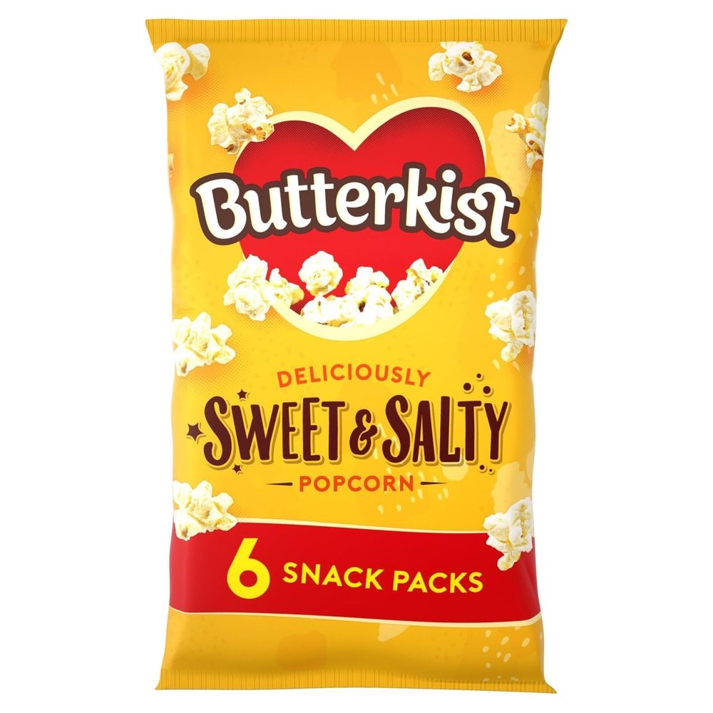 Butterkist SWEET & SALTY Popcorn 6 Snack Packs, Case of 8 - Gluten free, Source of Fibre, Made from Wholegrains, No Artificial Colours or Flavours, Suitable for Vegetarians