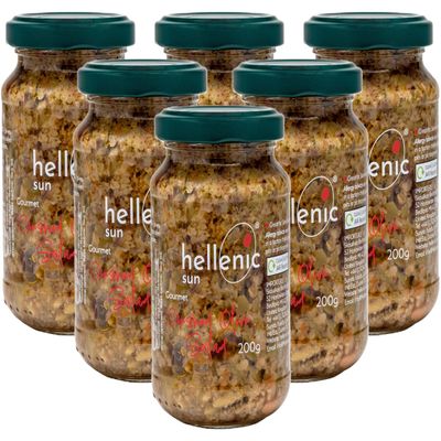 Hellenic Sun - Crushed Olive Salad, Rustic & Flavourful, 6 x 200g, Mediterranean Blend