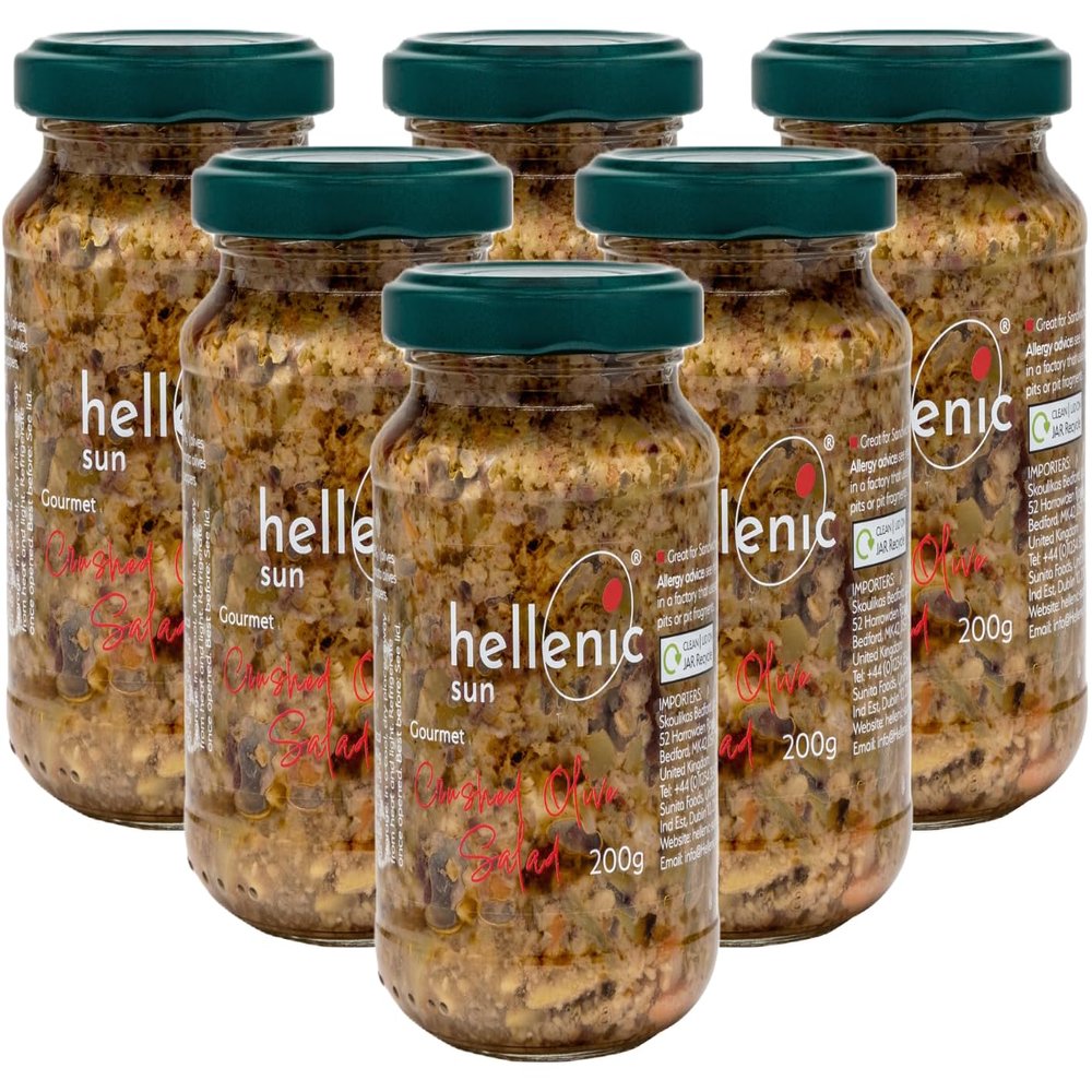 Hellenic Sun - Crushed Olive Salad, Rustic & Flavourful, 6 x 200g, Mediterranean Blend