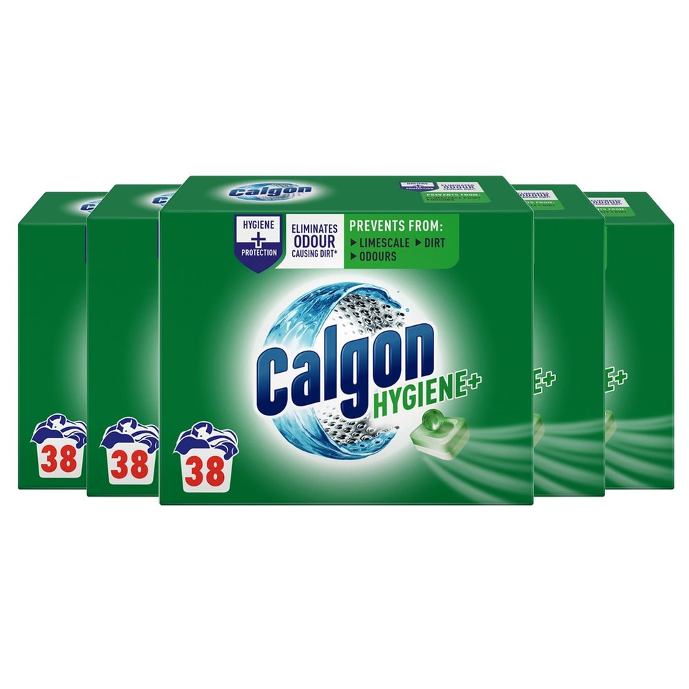 Calgon Hygiene Plus Washing Machine Cleaner & Limescale Remover, Water Softener Tablets, 38 Tablets, Pack of 5 (Total 190 Tabs)