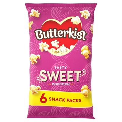 Butterkist SWEET Popcorn 6 Snack Packs, Case of 8 - Gluten free, Source of Fibre, Made from Wholegrains, No Artificial Colours or Flavours, Suitable for Vegetarians