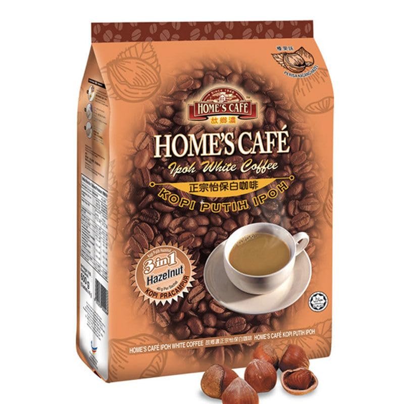 Home's Cafe Malaysian Coffee & Milk Tea Sachets Instant Drinks - 3 in 1 White Coffee Hazelnut Flavour 600g (Pack of 1) HALAL