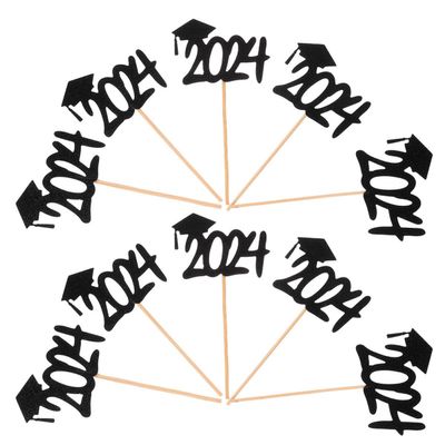 Abaodam 20pcs Graduation Cake Toppers Bachelor's Hat Paper Wood Picks Decorative Chic Safe Sanitary