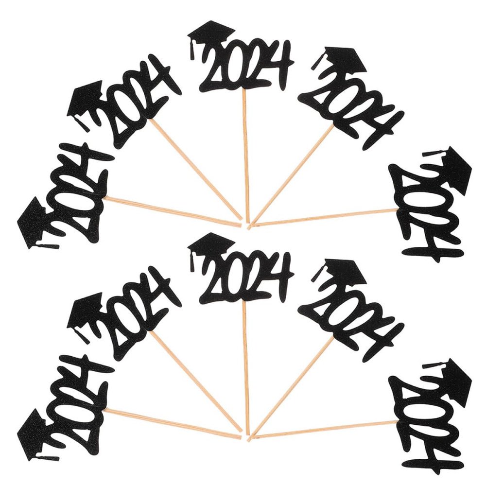 Abaodam 20pcs Graduation Cake Toppers Bachelor's Hat Paper Wood Picks Decorative Chic Safe Sanitary