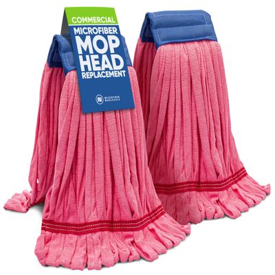 Commercial Mop Head Replacement - 2 Pack Red Large Microfiber Tube Mop | Industrial Wet Mops | Washable Refill, Reusable, Heavy Duty, Looped End Mopheads | | Hardwood, Concrete - Microfiber Wholesale