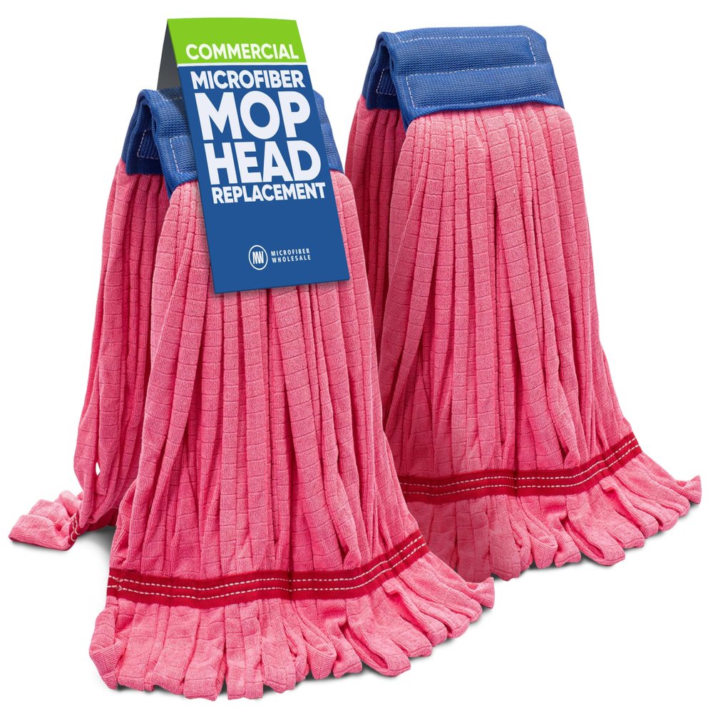 Commercial Mop Head Replacement - 2 Pack Red Large Microfiber Tube Mop | Industrial Wet Mops | Washable Refill, Reusable, Heavy Duty, Looped End Mopheads | | Hardwood, Concrete - Microfiber Wholesale