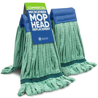 Commercial Mop Head Replacement  2 Pack Medium Green Microfiber Tube Mop | Industrial Wet Mops | Refill Heads, Machine Washable, Heavy Duty | Hardwood, Tile, Laminate, Vinyl Floors