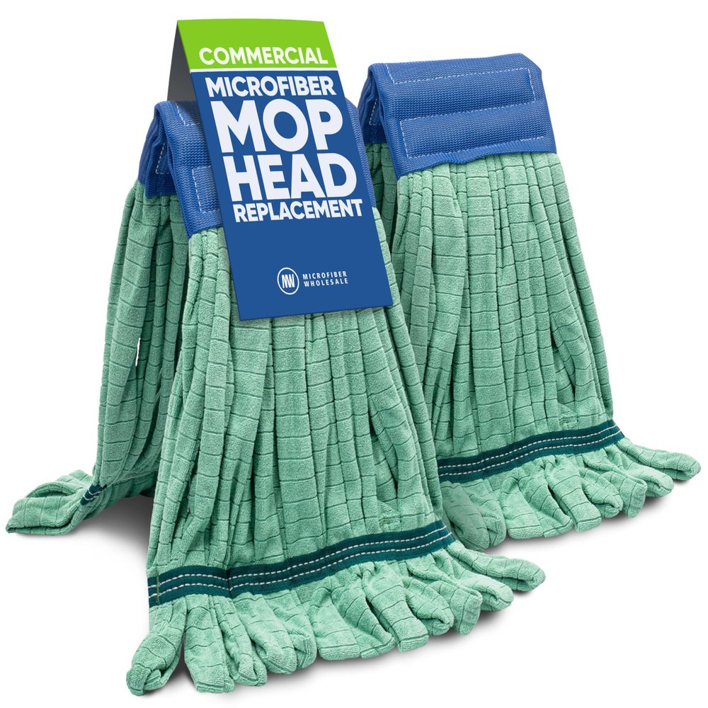 Commercial Mop Head Replacement  2 Pack Medium Green Microfiber Tube Mop | Industrial Wet Mops | Refill Heads, Machine Washable, Heavy Duty | Hardwood, Tile, Laminate, Vinyl Floors