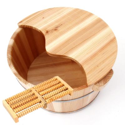 21cm Solid Cedar Wood Foot Basin Tub Bucket, with Massager and lid Solid Wood Handmade,Wooden Foot Basin Set, for Foot Bath, Massage, Spa, Sauna, Soak (Color : 6, Size : Height 21cm)