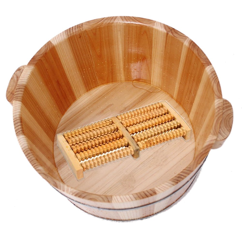 21cm Solid Cedar Wood Foot Basin Tub Bucket, with Massager and lid Solid Wood Handmade,Wooden Foot Basin Set, for Foot Bath, Massage, Spa, Sauna, Soak (Color : 3, Size : Height 21cm)