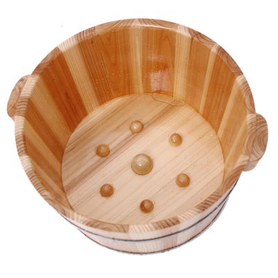 21cm Solid Cedar Wood Foot Basin Tub Bucket, with Massager and lid Solid Wood Handmade,Wooden Foot Basin Set, for Foot Bath, Massage, Spa, Sauna, Soak (Color : 2, Size : Height 21cm)