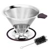 Pour Over Coffee Dripper, Paperless Pour Over Coffee filter, Stainless Steel Reusable Coffee Filters with Double Layer Mesh, Coffee Strainer Cup Stand & Cleaning Brush view 1