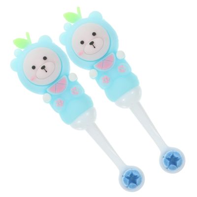 UTHCLO 2pcs Soft Bristle Children Toothbrushes Blue Rounded Head Manual Kids Teeth Brush for Toddlers Aged 0-9 with Cartoon Bear Design