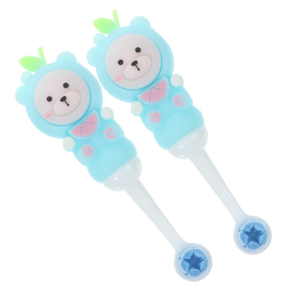 UTHCLO 2pcs Soft Bristle Children Toothbrushes Blue Rounded Head Manual Kids Teeth Brush for Toddlers Aged 0-9 with Cartoon Bear Design