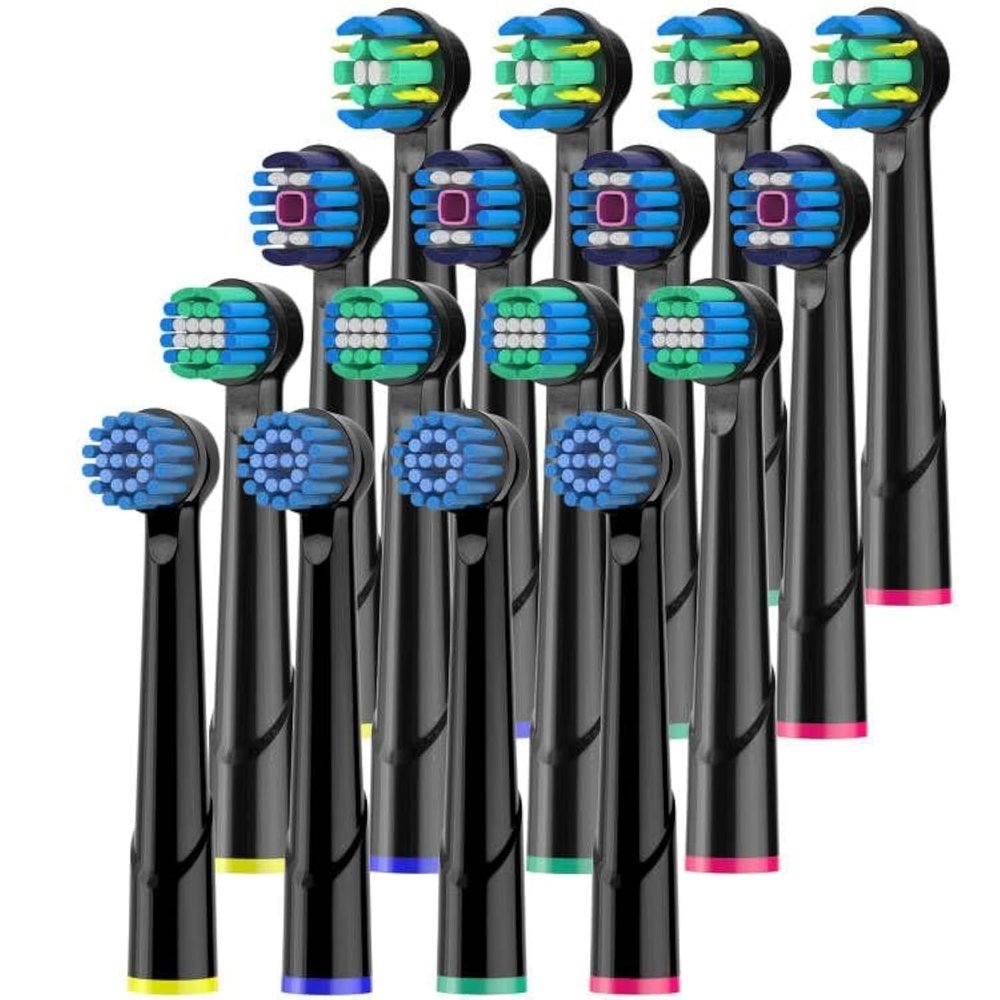 Cokfais Toothbrush Head Compatible with Braun Oral b Electric Toothbrushes, 16 Pack Brush Heads for Pro Smart ProfessionalCare Vitality Genius (16 Black, 16 Count(Pack of 1))