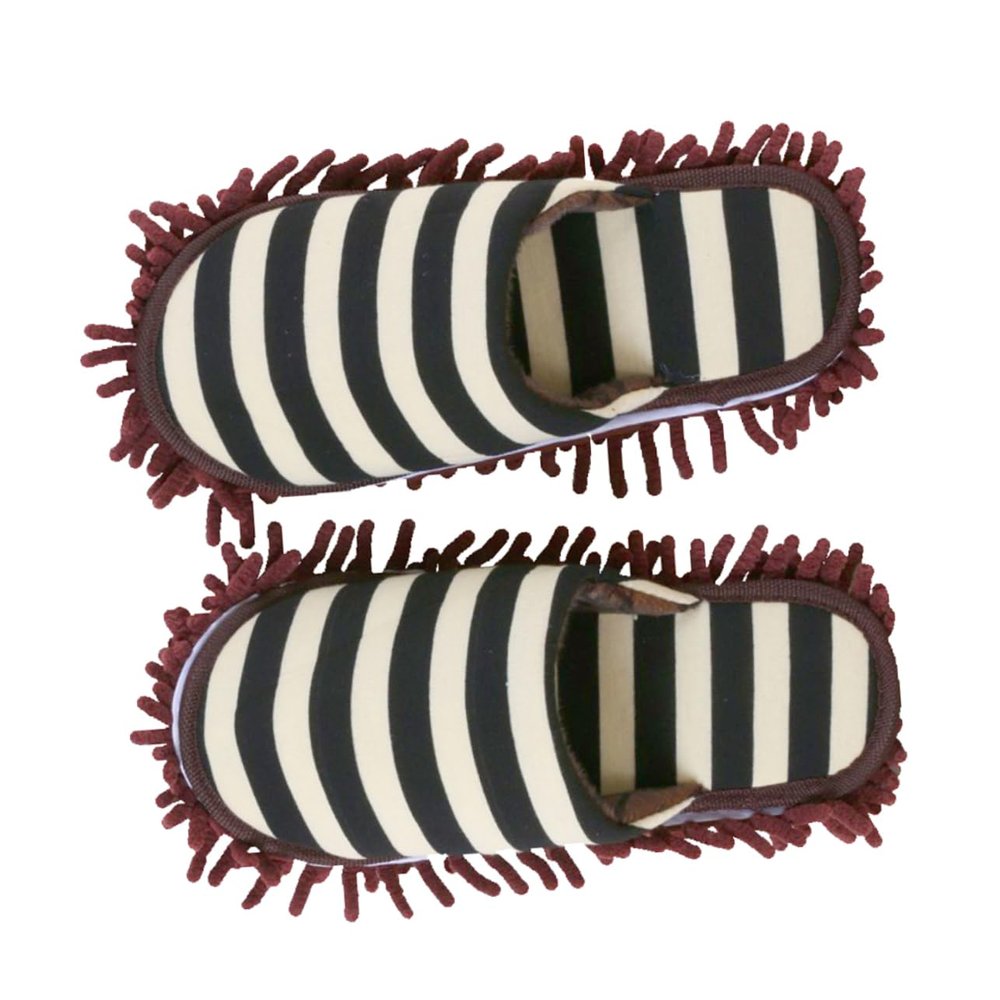 Didiseaon Chenille Floor Cleaning Slipper Cover Small Size Dark Coffee Lazy Mop Slippers Washable Dust Mop Shoe Covers for Home Floor Dusting