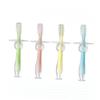 minkissy 4pcs Silicone Toothbrush with Suction Base Soft Bristles for Boy Girl Oral Care Easy Grip Teething Brush for Toddlers Blue Pink Green Yellow view 4