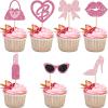 24 PCS Princess Cupcake Toppers Pink Girl Cupcake Toppers Picks Handbag Glasses Bow Lipstick Tie High Heel Cake Decorations for Wedding Bridal Shower Baby Shower Birthday Party Supplies view 1