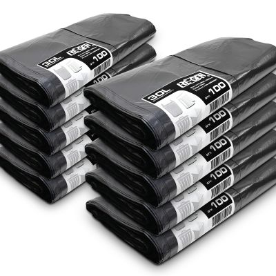 1 Full Box | 1000 Bags | RE-GEN 30 Litre Flat Pack Swing, Pedal, Square Bin Liners Refuse Sacks, Everyday, Office & Home Use | Black Industrial Strength Rubbish Garbage Bags 375/600 x 600mm