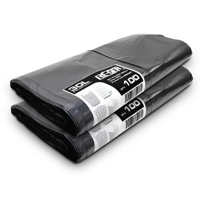 2 Flat Packs | 200 Bags | RE-GEN 30 Litre Swing, Pedal, Square Bin Liners Refuse Sacks, Everyday, Office & Home Use | Black Industrial Strength Rubbish Garbage Bags 375/600 x 600mm