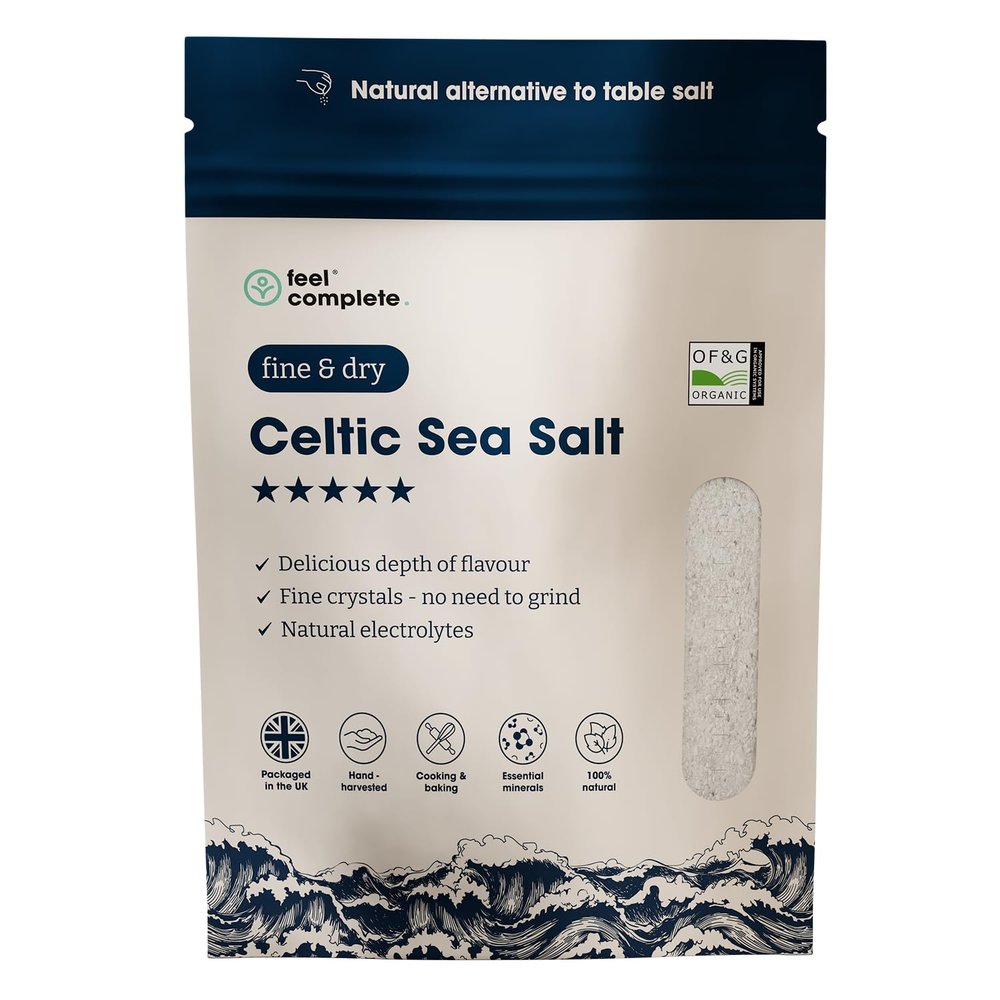 Feel Complete | 400g Fine & Dry Celtic Sea Salt | No Need To Grind | Organic Approved | Essential Minerals & Electrolytes | Natural Alternative To Table Salt | Lab Tested