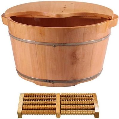 Foot Tub Wooden Foot Basin Electric Foot MassagersOld Oak Barrel Foot Bath Barrel, with Lid with Massager Wooden Foot Basin, Foot Bath Barrel Heating Steam, Thickened Insulation Pedicure Tub, Househol