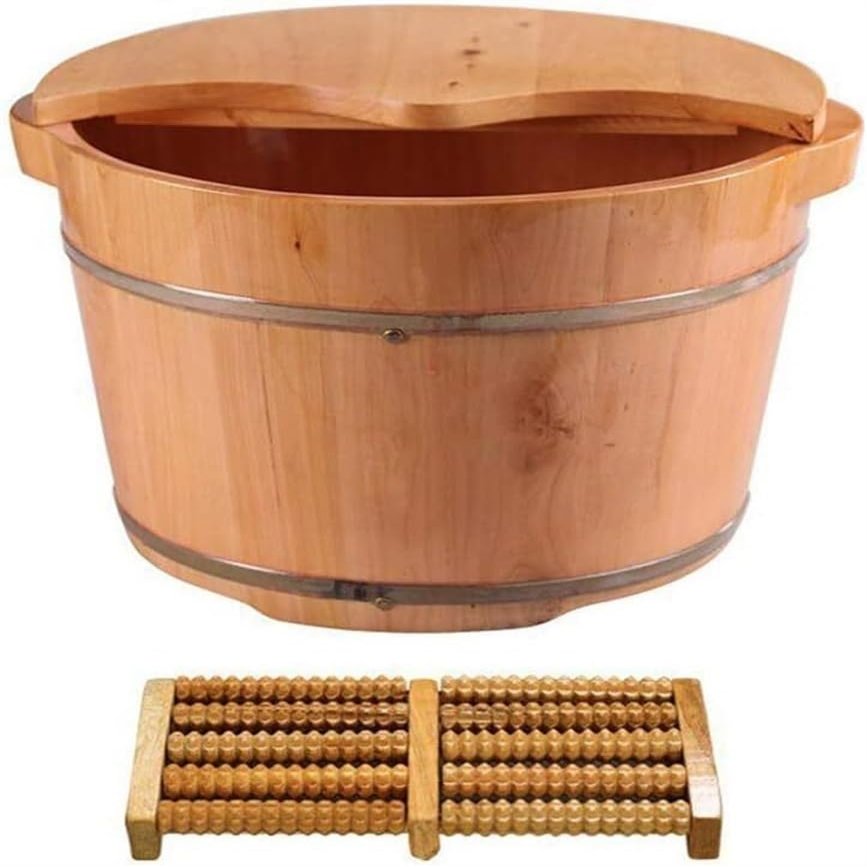 Foot Tub Wooden Foot Basin Electric Foot MassagersOld Oak Barrel Foot Bath Barrel, with Lid with Massager Wooden Foot Basin, Foot Bath Barrel Heating Steam, Thickened Insulation Pedicure Tub, Househol