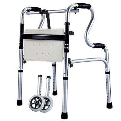 Aluminum Rolling Walker with Seat & 2 Wheels, Fold Up Adjustable Height Rollator Walker for Seniors/Adults, Lightweight Step Assist Hello