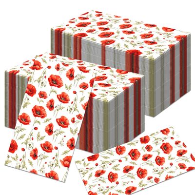 100Pcs Red Poppy Flowers Napkins Floral Napkins Paper Guest Napkin Disposable Guest Towels Wedding Napkin for Kitchen,Birthday Flowers Party Supplies