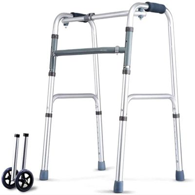 BHANAY Foldable Geriatric Elderly Walker with 2 Wheels - Adjustable Height:75-93cm - Transport Rollator Mobility Aid Walking Frame Crutch