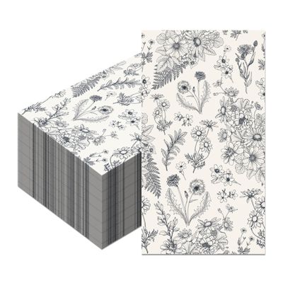 100Pcs Wild Flowers Paper Guest Napkins Disposable Dinner Napkins,Party Napkins Guest Towels Wedding Napkins for Kitchen,Birthday Party