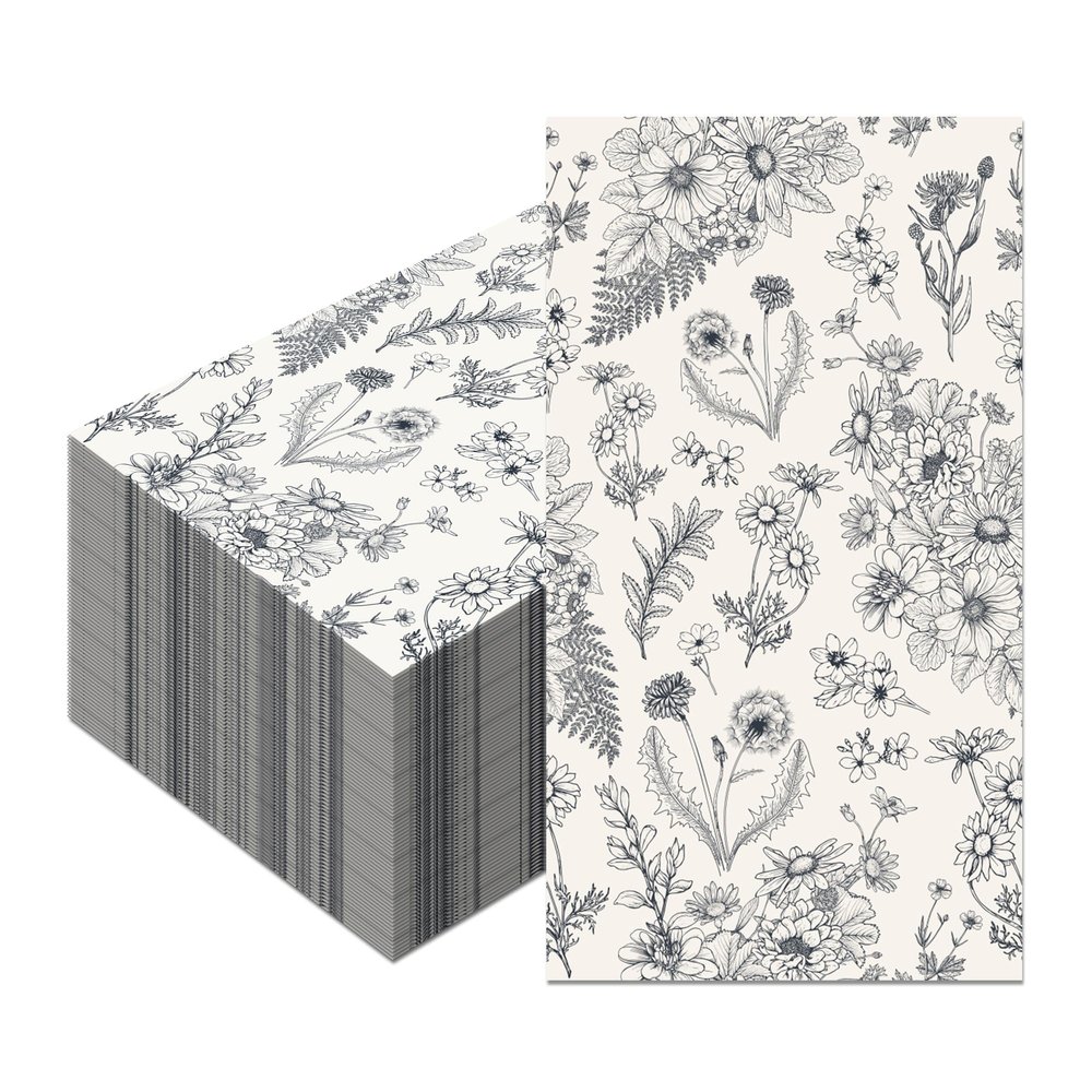100Pcs Wild Flowers Paper Guest Napkins Disposable Dinner Napkins,Party Napkins Guest Towels Wedding Napkins for Kitchen,Birthday Party