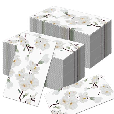100Pcs White Flowers Paper Guest Napkins Disposable Dinner Napkins,Party Napkins Guest Towels Wedding Napkins for Kitchen,Birthday Party