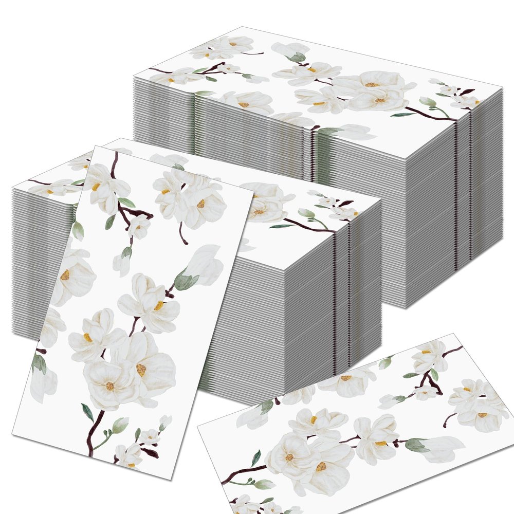 100Pcs White Flowers Paper Guest Napkins Disposable Dinner Napkins,Party Napkins Guest Towels Wedding Napkins for Kitchen,Birthday Party