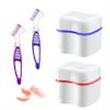 2 PCS Denture Bath Cases Set, 2 Denture Storage Case & 2 Cleaning Brushes, Dental False Teeth Holder, Plastic Denture Retainer Box, Double Layer False Teeth Bath Cup with Strainer Basket view 1