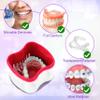 2 PCS Denture Bath Cases Set, 2 Denture Storage Case & 2 Cleaning Brushes, Dental False Teeth Holder, Plastic Denture Retainer Box, Double Layer False Teeth Bath Cup with Strainer Basket view 3